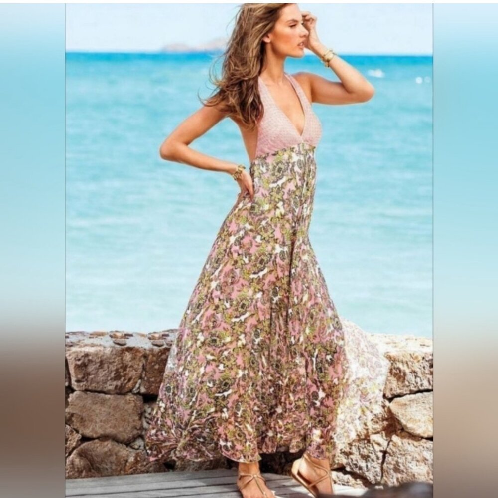 NWOT Victoria's Secret Backless Halter Paisley Floral Maxi Dress - Size XS